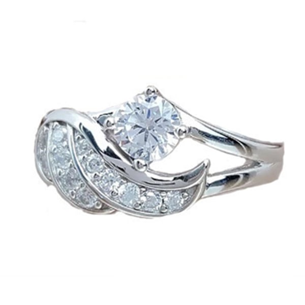 Kvinde Ring Kubisk Zirkonia Indlagt Rund Legering Engel Vinge Form Bryllupsring Forslag Ring Silver US 10
