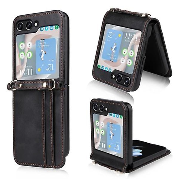 Crossbody-etui i læder til Samsung Galaxy Z Flip5 med kortspor Black