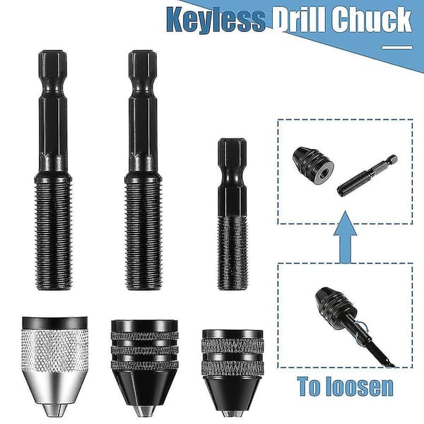 3 st Keyless Borrchuck 1/4 tum Hexskaft Keyless Borrchuck Konverter Borr Adapter för Slagborr