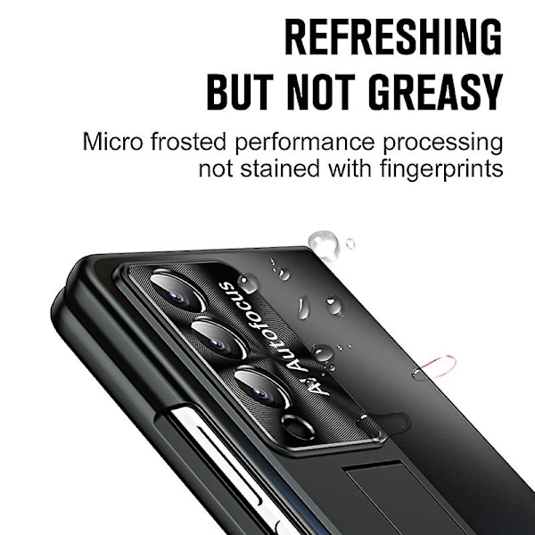Ag Matte Hard PC Kickstand Fodral för Samsung Galaxy Z Fold3 5g, Med Glasskärmsskydd/Stylus Penna Champagne Gold