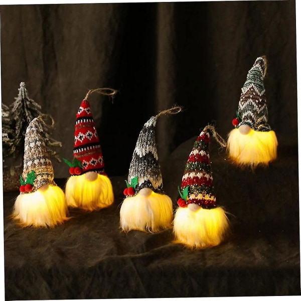 Christmas Gnome Xmas Elf Doll Decor with Lights Nissetræ hængende ornamenter 5 stk.)