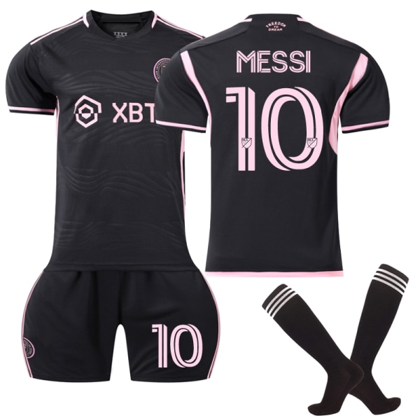 Messi Kids Inter Miami sort og lyserød fodboldtrøjesæt nr. 10 16