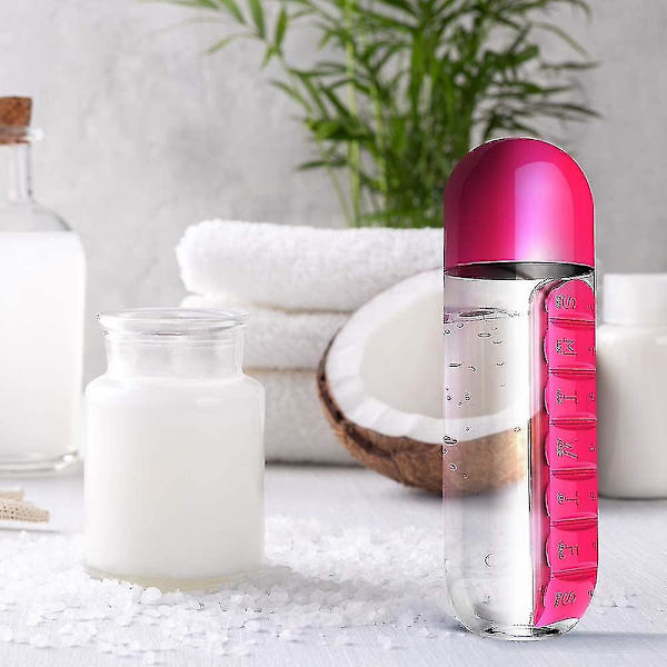 Pilleboks Vandflaske 7 Dages Medicinholder Med Ugentlige Dispensere Kapsel Drikkflaske Rose Red