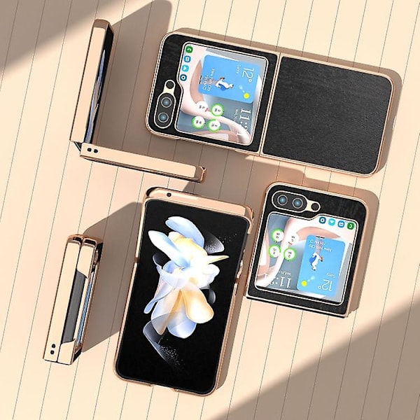 Nano-belagt træstruktur PU mobiltelefonetui til Samsung Galaxy Z Flip5 Black