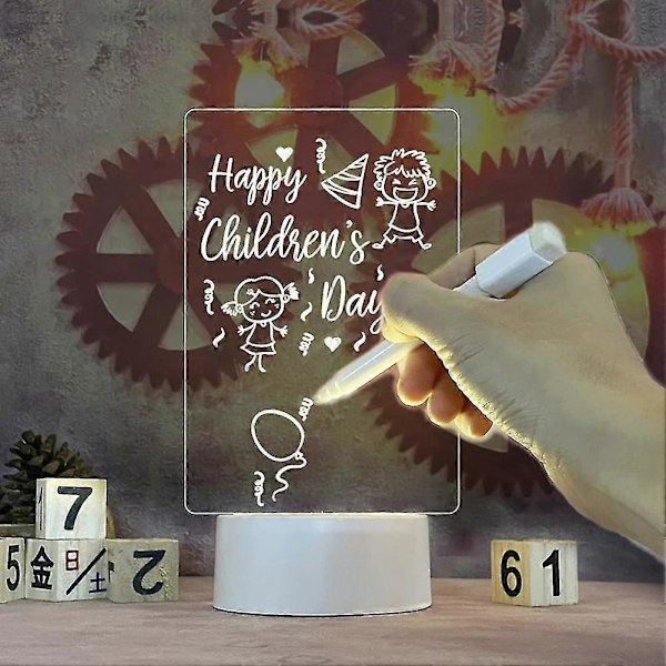 Notebræt Kreativ LED Natlys USB Beskedbræt Ferie Lys Med Pen Gave Til Børn Kæreste Dekoration Natlampe Square Base Transverse
