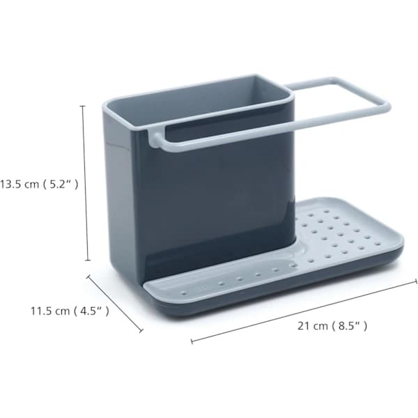 Benkeplatehylle til kjøkken med svampholder og håndkleholder, grå.