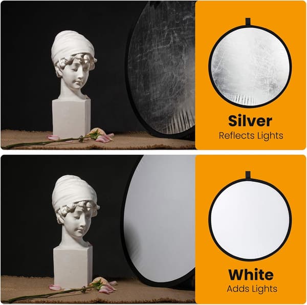 Fotoreflektorn 2 i 1 Ljusdiffusor 80cm Silver Vit Vikbar Ljusreflektorn för Kamera Fotostudio Studiobelysning (80cm)