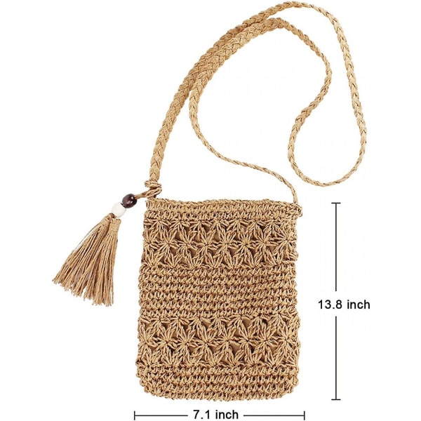 Women Straw Crossbody Bag Handmade Woven Beach Bohemian Shoulder Purse A916-721 Brown