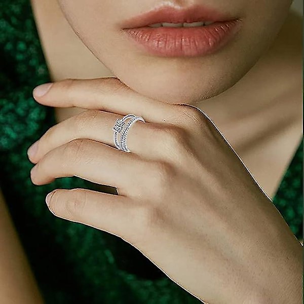 Fidget Ring, Angst Ring til Kvinder, Sølv Ring med Perler Spinner Ring, Stressaflastende Spinner Ringe, Justerbar Åben Ring, Fidget Smykker til Kvinder Gi White gold