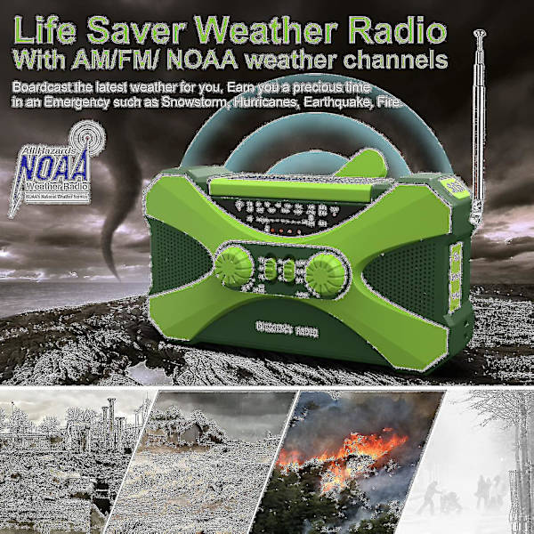 10000mAh nödradio, solcellsdriven vevradio, bärbar AM/FM/NOAA väderradio med mobiltelefonladdare ficklampa-C6 Green