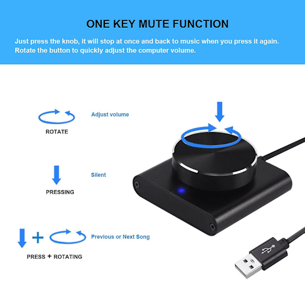 USB-volymkontroll med en knapp, tyst volymreglering, justering för förstärkare