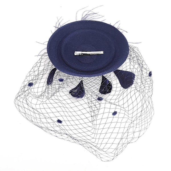 Fjäder Mesh Hatt Dam Mesh Slöja Hårnål Hatt Party Huvudbonad Navy blue