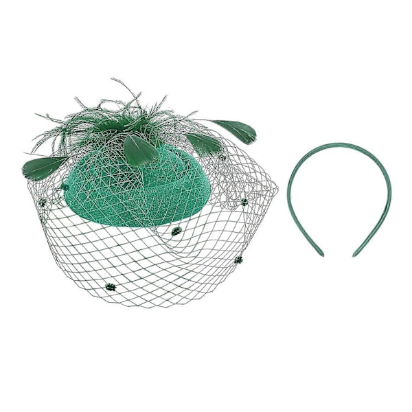 Fjäder Mesh Hatt Dam Mesh Slöja Hårnål Hatt Party Huvudbonad green