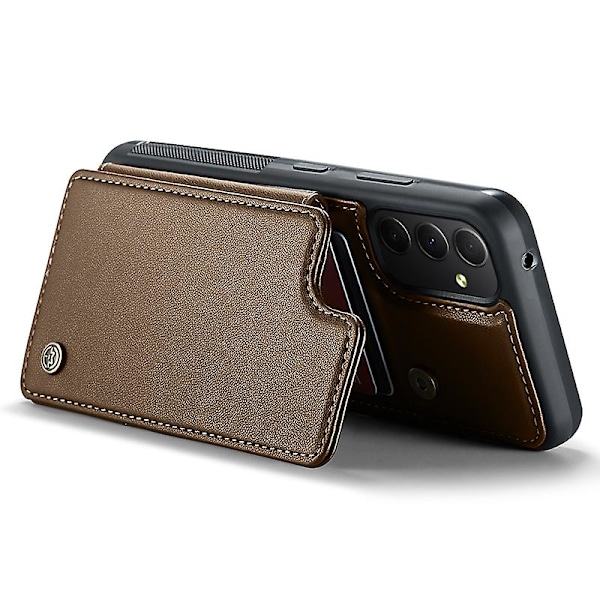 CASEME C22 -sarja Samsung Galaxy A34 5G -kotelo kiiltävä RFID-esto nahkapuhelinkotelo Brown