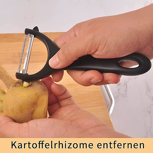 2-pakkaus yleismaailmallinen ruostumattomasta teräksestä valmistettu kaksoisteräinen kuorija, ergonominen kahva perunoille, porkkanoille, vihanneksille ja hedelmille (musta ja vihreä)