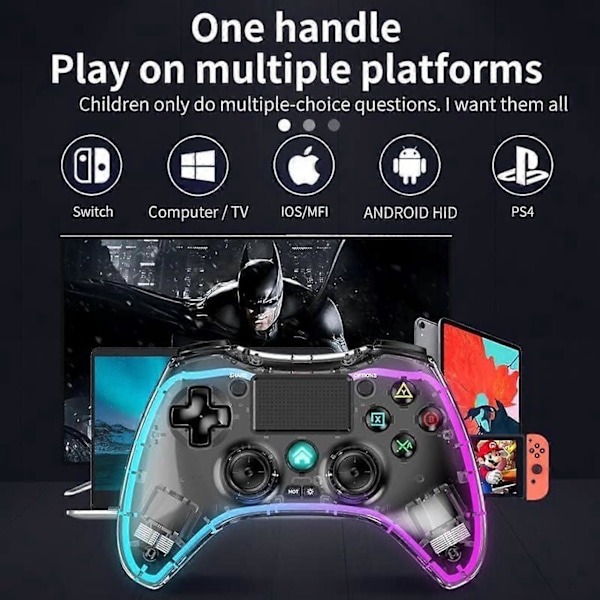 Selkeä Langaton Ohjain 8 Värillä Säädettävällä LED-Valaistuksella Yhteensopiva PS4 Pro/PS4 Slim/PS4 Ohjaimen kanssa, Kuulokeliitäntä PS4 Dualshockille