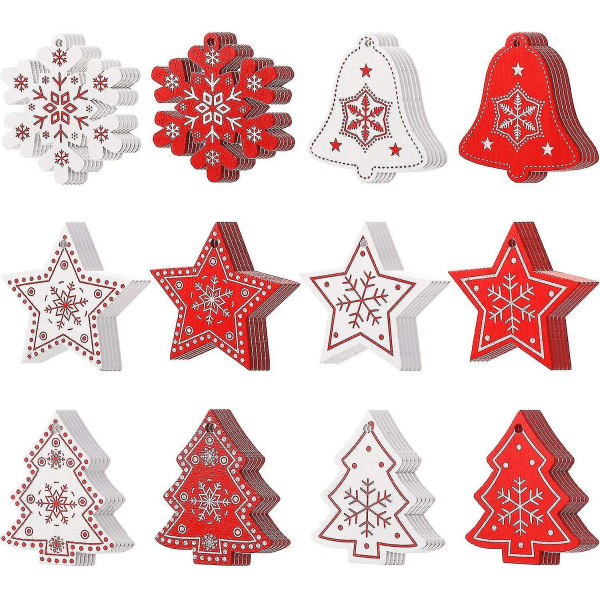 60 Pcs Christmas Wood Hanging Ornaments Wood Slices Christmas Tree Decoration For Party Christmas Tree Decoration