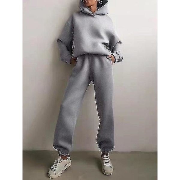 Winter Two Piece Sets Women Tracksuit Oversized Suit 2021 Autumn Trouser Suits Female Sweatshirt Solid Sports Hoodie Sportswear grey 3XL