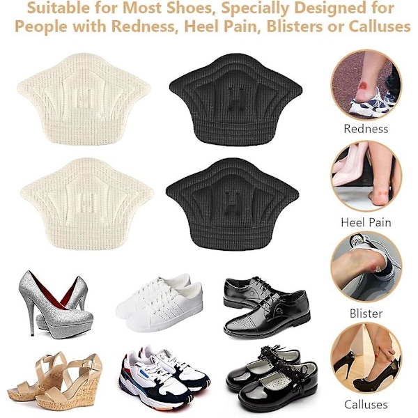 Sneaker Heel Cushion Pads, 4 par självhäftande hälgrepp skopads inlägg justerbar storlek häl innersulor skydd för män kvinnor tränare sportskor