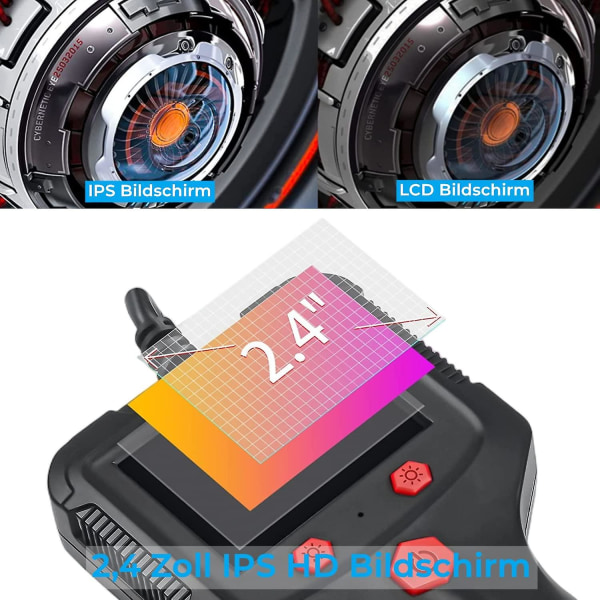 1080p Hd inspektionskamera med 2.4&quot; Ips-skærm, 8 mm kanalkamera, Ip67 vandtæt, industrielt boreskop til bil, motor, afløbskontrol