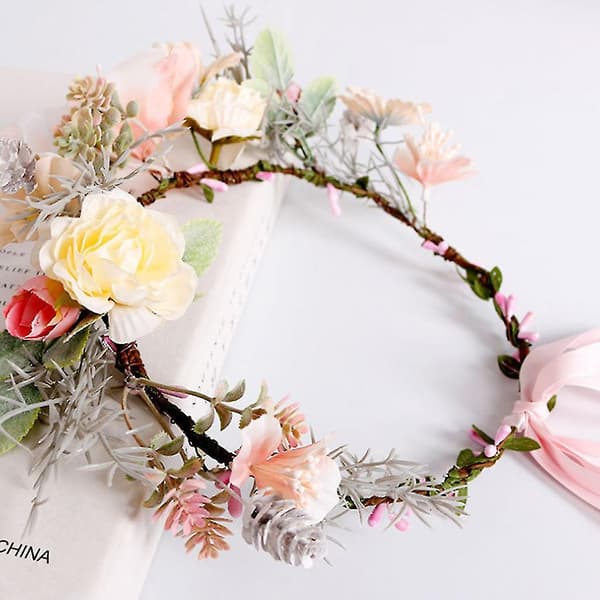 Blomsterhårbånd Blad Bær Blomst Boho Med Bånd Krone Krans Hodeplagg