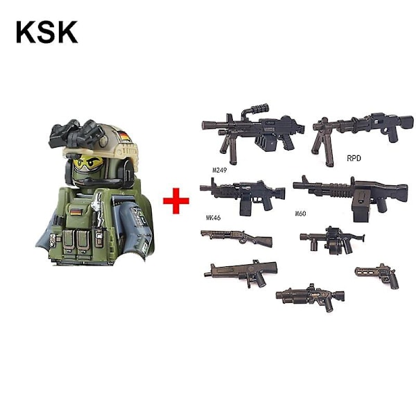 Militära byggklossar Soldatfigurer Gåvor Leksaker Vapen Gevär Special Force SWAT Arm Väst Hjälm Explosionssäkra kläder MOC   Fingerfärdighetsspel KSK--1PCS