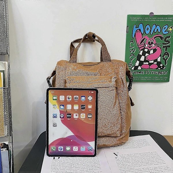 Rygsæk til kvinder Canvas Vintage Taske Casual Rejse Dagrygsæk, Kvinders Mode Rygsække Æstetiske Punge (Grøn) Brown