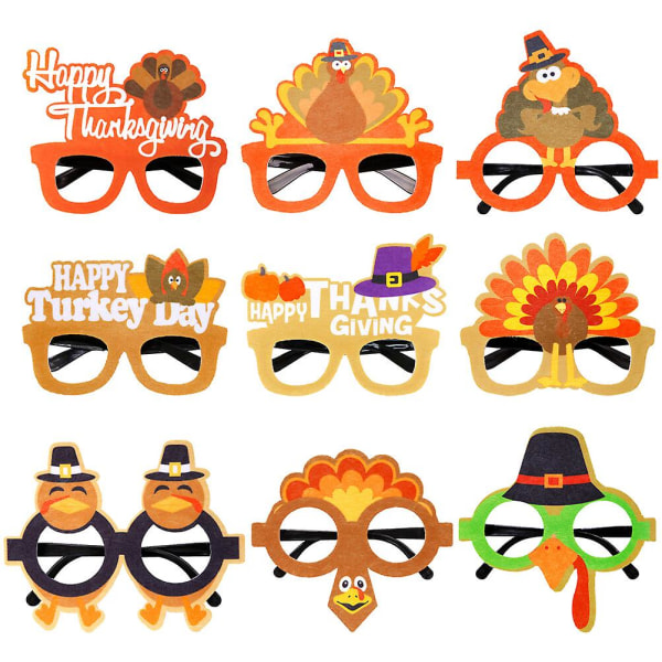 9 kpl Happy Thanksgiving Day lasit Koristeellinen silmälasit Juhla Favor Juhla koristelu
