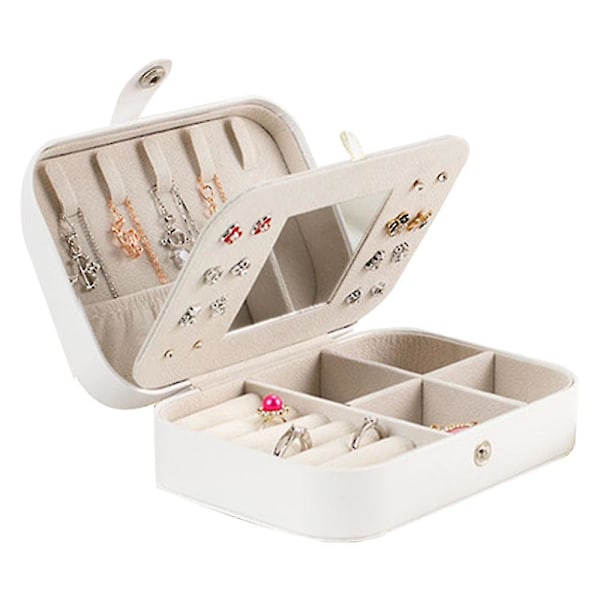 Rejse Smykkeæske, Bærbar Smykkeæske Med Spejl, Smykkeæske Til Halskæder, Armbånd, Ringe, Øreringe White