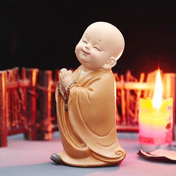 Liten munkfigur Mini munkstaty Söta Buddha munkstaty Munkfigurer Religion Hartshantverk Skrivbordsminiatyrer Dekoration   Fingerfärdighetsspel E