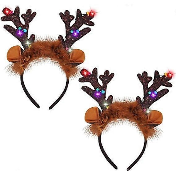 Kongque - 2 stk Lysende Hodebånd med LED, Julehodeband for Juleressurser og Festgaver (One Size Fits All)