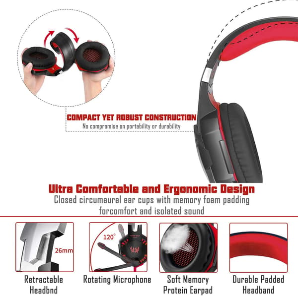 Gaming-headset med mikrofon Bass Stereo Surround – Röd