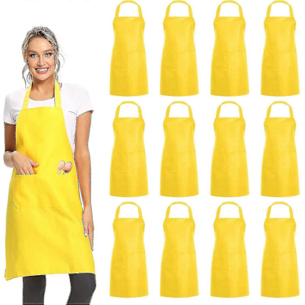 12 kappaleen irtotavarana myytävät siniset liivimekot, joissa on 2 taskua keittiön ruoanlaittoon, ravintolaan, grilliin, maalaamiseen, askarteluun - unisex-kaupallinen esiliina Blue