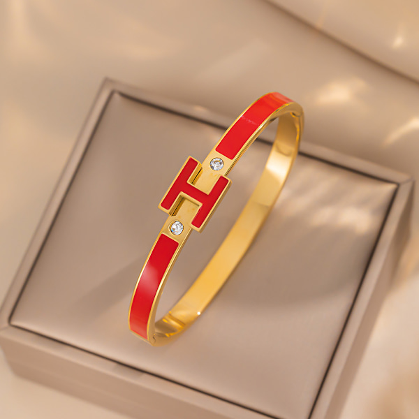 Gullarmbånd for kvinner, H-armbånd, armringarmbånd for kvinner, delikat armbåndsmykke påske julemorsdagsgaver til kvinner Gold red