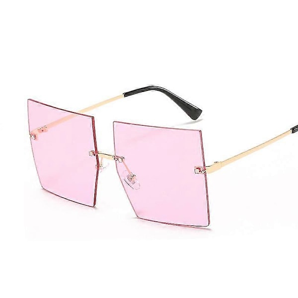 Vintage Kvadratiska Solglasögon Kvinnor, Lyxiga Överstora Kantlösa Solglasögon, Modevarumärke Designer Transparenta Solglasögon För Kvinnor Gold Pink