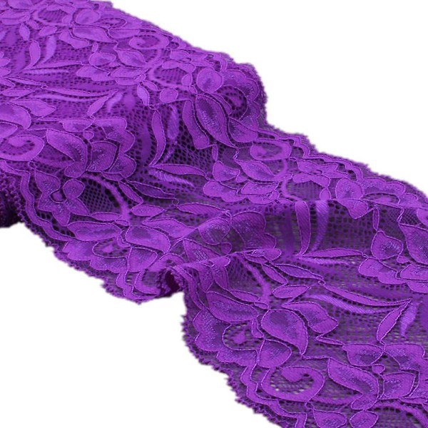 5 Yards Floral Lace Ribbon Stretch Tulle Lace Trim - Elastic Webbing Fabric for DIY Jewelry Making Craft-Dark Violet