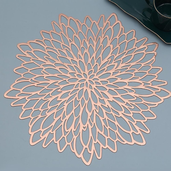 Rose Gold Placemats And Coasters Set Of 6 Pressed Metallic Vinyl Round Place Mats Dining Table Mats Dinning Table Centerpiece - Silver Rose gold