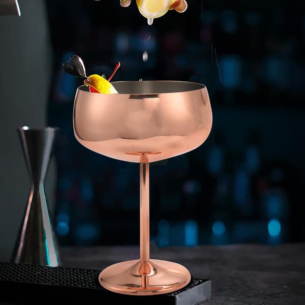 Set med 2 vinglas i rostfritt stål, vintage cocktailglas, vinglas