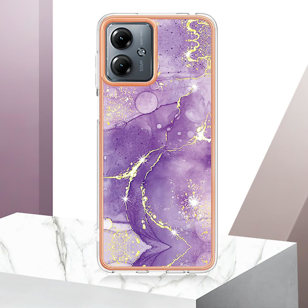 For Motorola Moto G14 4g Etui Imd Marmor Tpu Galvanisert Telefondeksel Purple 002