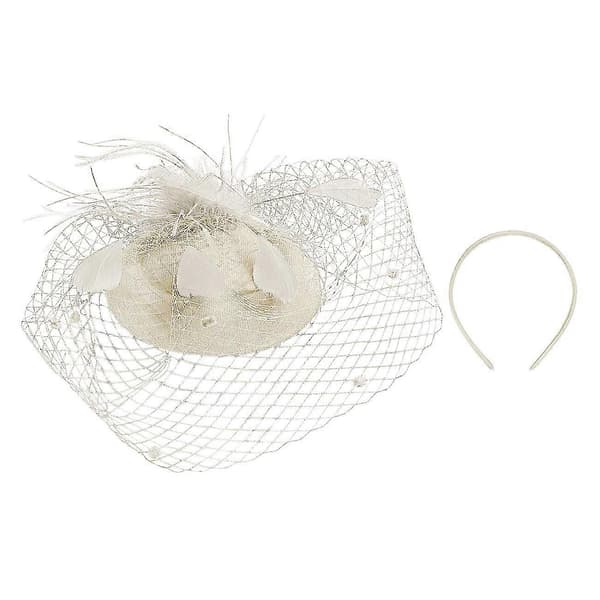 Damefjer Mesh Top Hat Mesh Slør Hårnål Hat Party Hovedbeklædning White