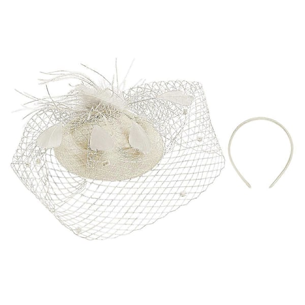 Fjäder Mesh Hatt Dam Mesh Slöja Hårnål Hatt Party Huvudbonad White