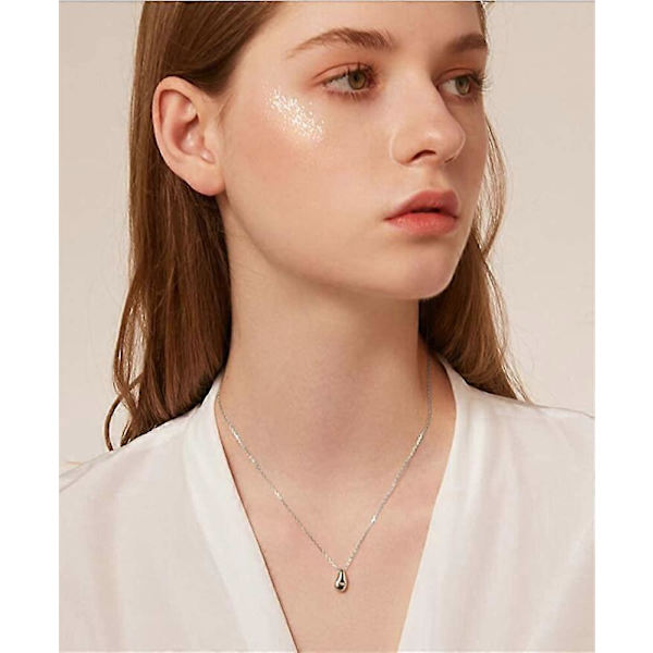 Delikat dråpeformet halskjede for kvinner jenter Sterlingsølv Minimalistisk Enkelt Lite Oval Perle Bønner Pæreformet Anheng Choker BFF Halskjede Mote Justerbar Gold