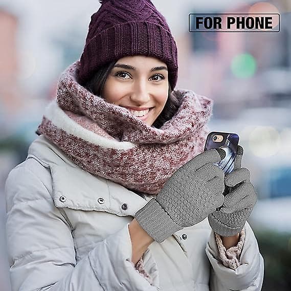 2 Par Dame Vinter Touchscreen Handsker Varme Fleeceforet Strikket Handsker Elastisk Manchet Vinter Tekstning Handsker