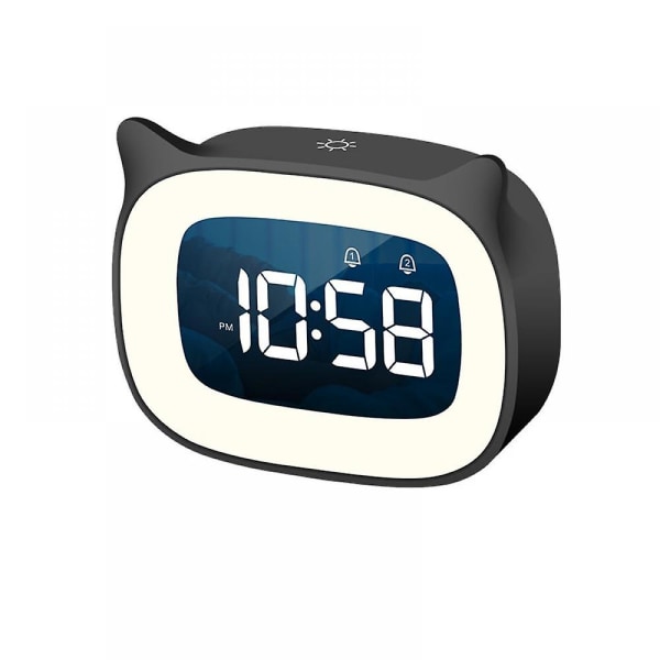 Kids Alarm Clock With Night Light Stepless Dimming,cute Cat Ear Digital Clock For Boys And Girls,5 Minute Alarm(black)