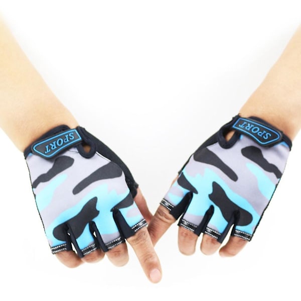 Kamouflage Barn Sport Cykling Halkskydd Stötsäker Halvfingerhandskar Grey Camouflage