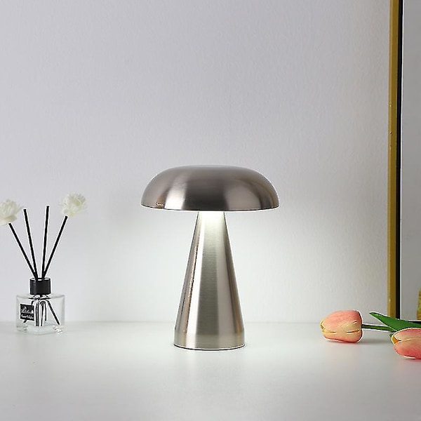 Led svamp knopp bordslampa uppladdningsbar touch trefärgsbelysning för café bar restaurang vardagsrum sovrum studier dekoration-1st Silver