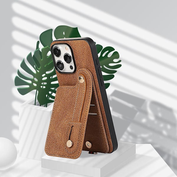 Til Iphone 14 Pro Max Etui Kickstand Kortholder Tpu+læder Telefon Cover Brown