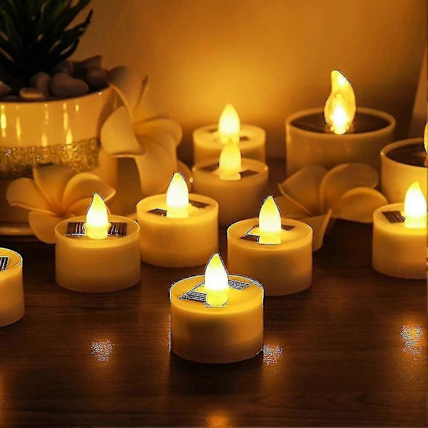 18 stycken solcellsdrivna te-ljus med flamlöst LED-ljus, vattentäta, uppladdningsbara utomhusljus (1,5 x 1,4)