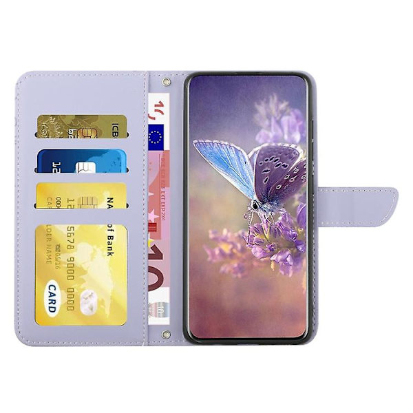 For Samsung Galaxy A05 Skin Feel Butterfly Præget Flip Læder Mobiltelefon Etui Purple