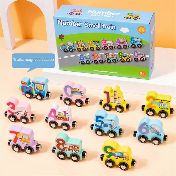 Magnetisk Digitalt Tåg Byggklossar Monteringsbil Pedagogisk Barn Trä car magnetic dinosaur train 11 pcs